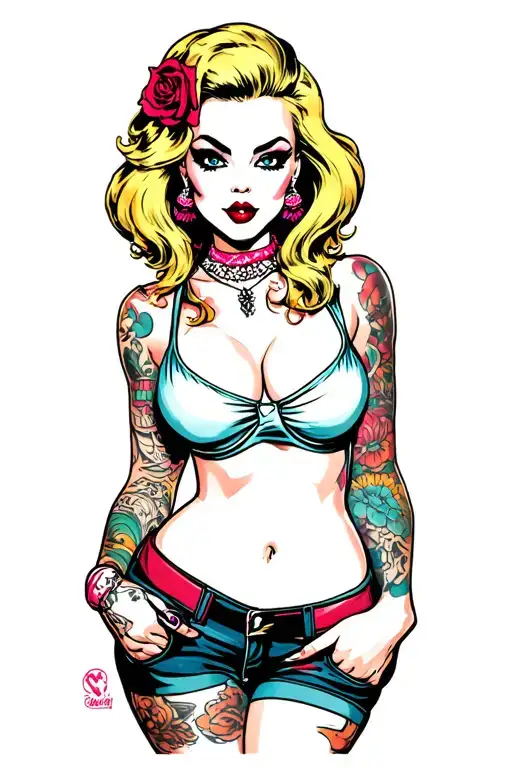 Pin-up Chick With Gang Tattoo Design