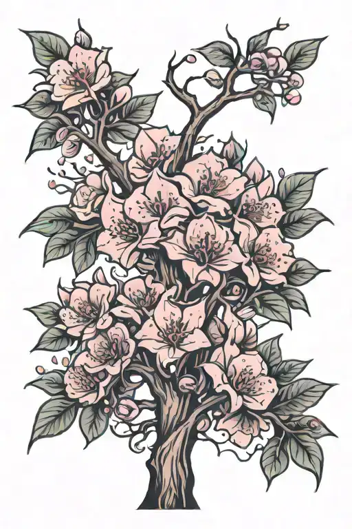 Thin Tree With Pink Flowers