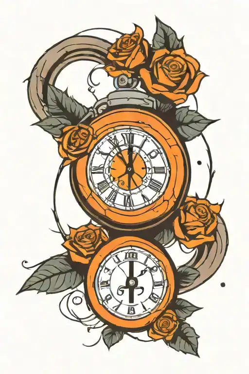 A Basketball With A Clock In The Middle With A Cross Behind It With Roses Surrounding