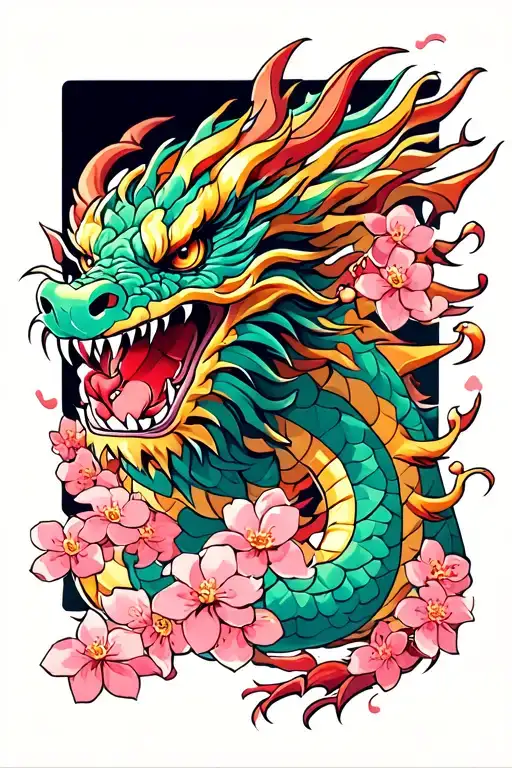 Japanese Dragon With Cherry Blossoms
