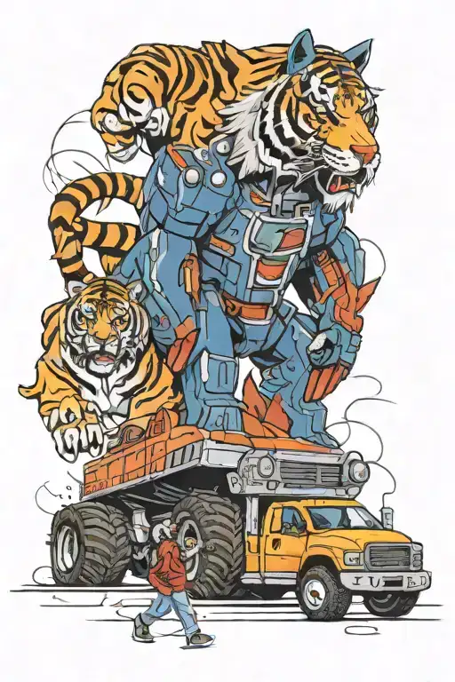 Optimus Prime And A Monster Truck And Bengal Tiger Collage