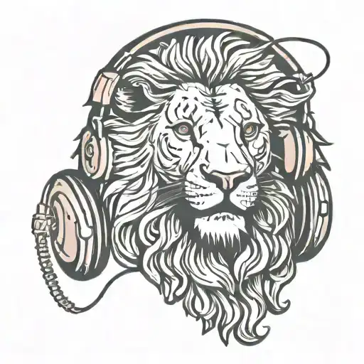 Lion Wearing Cuban Pink Neckless And Headphones