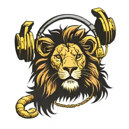 Lion Wearing Gold Cubanlink Neckless And Headphones