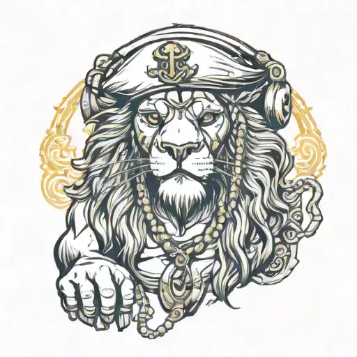 Pirate Lion Wearing Gold Neckless And Headphones