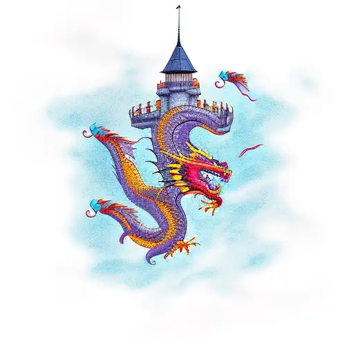 Dragon Circled Around A Tower