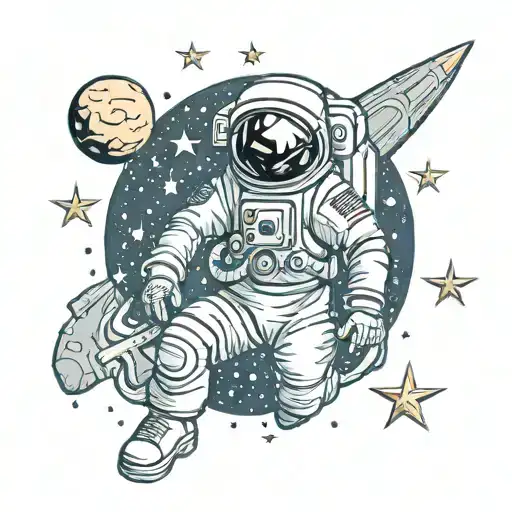 Astronaut And Moon With Stars