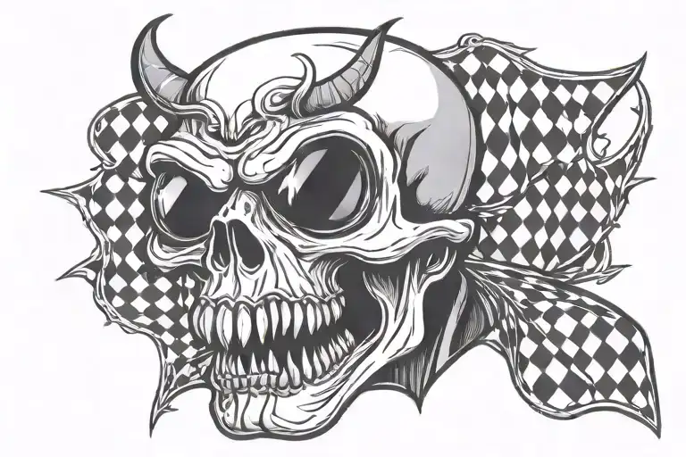 A Chequered Black And White Vampire Skull Wearing Sunglasses