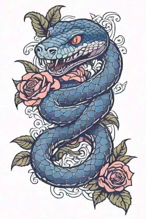 Snake Surrounded By Roses