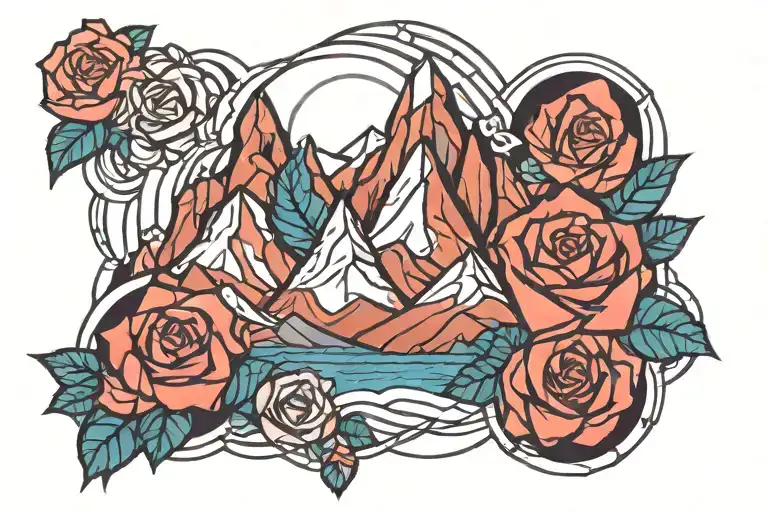 Abstract Geometric Design Mountains And Roses