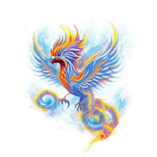 A New-school Design Of A Fiery Phoenix Breaking Free From Small Chains