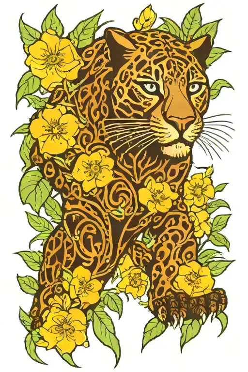 Black Panther Walking Through Stalks Of Full Blooming Explosion Of Flowers