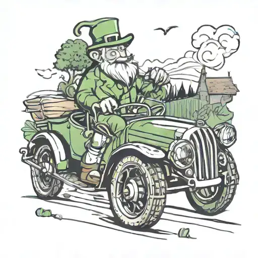 Design A Tattoo Of A Leprechaun Driving A Sports Car Through The Irish Countryside