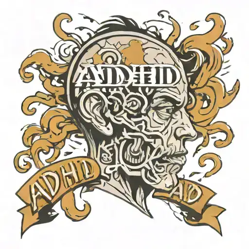 Typography Of The Word Adhd That Fade Into A Person Head That Have A Storm In His Mind