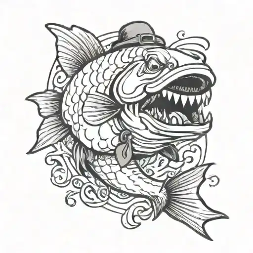 A New-school Design Of A Deputy Reeling In A Giant Fish With A Badge On The Line