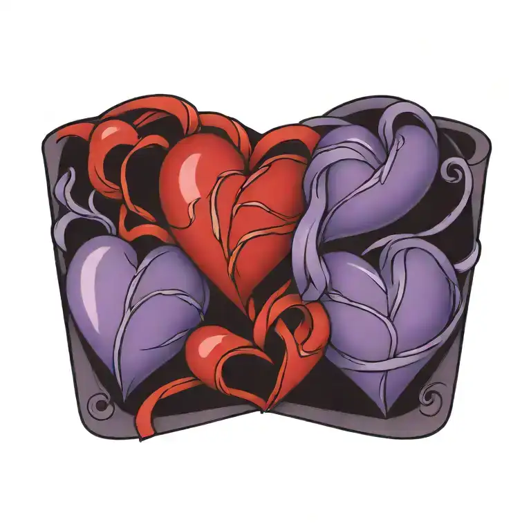 Red Three Hearts Intertwined Representing Different Aspects