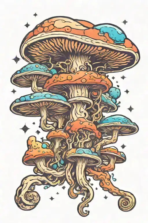 A New-school Interpretation Of A Psychedelic Mushroom Morphing Into A Nebula In Space