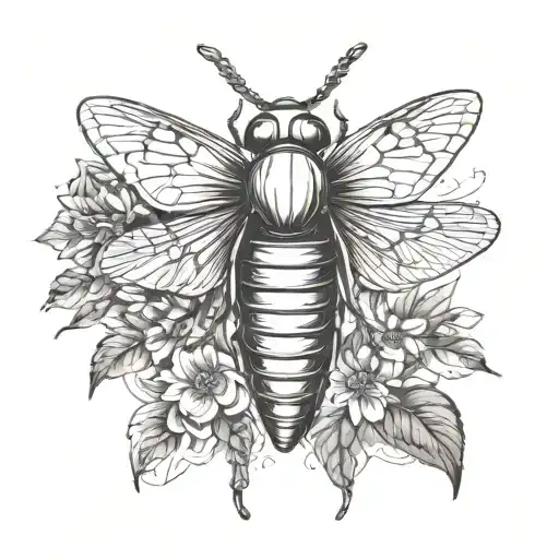 A Cicada Majestic Floral In Brown Ink