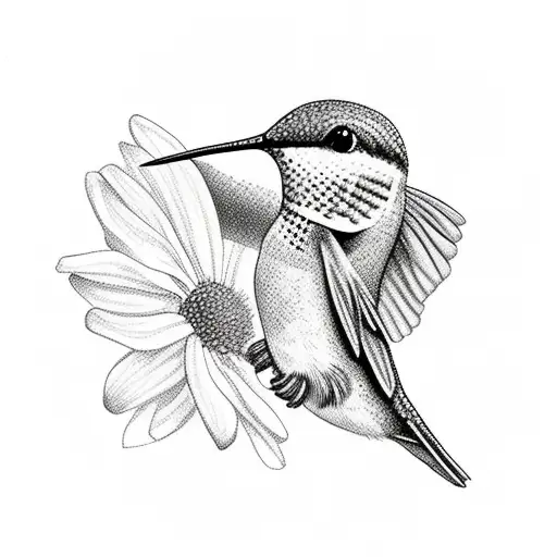 Hummingbird Eating From A Purple Flower