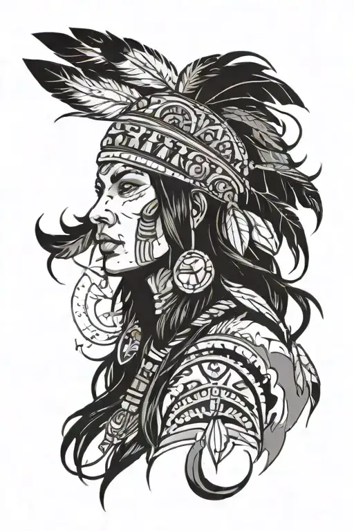 Native American Woman And Fire