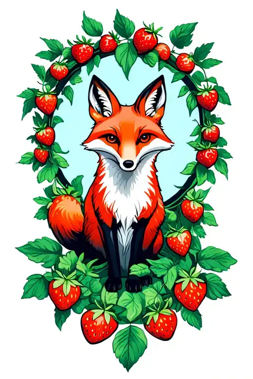 Fox In A Circle Of Strawberry Vines