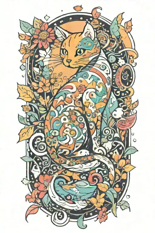 An Imaginative Design Of A Cat Exploring A Colorful Planet Filled With Unique Flora And Fauna