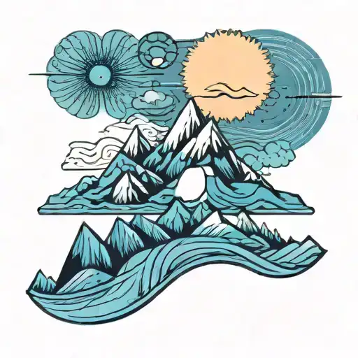 Geometric Mountains Blue Sun