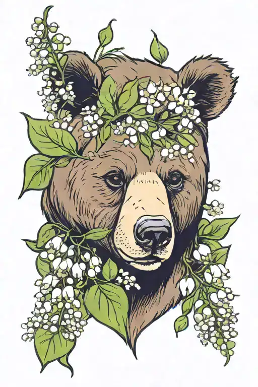Bear Face With Lily Of The Valley And Hawthorn Flowers