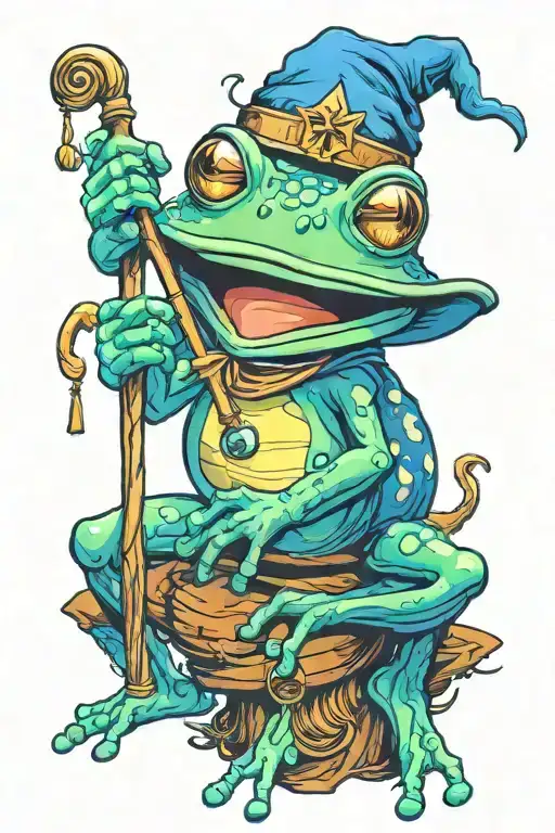 Tree Frog With A Wizard Hat Holding A Staff With A Blue Orb In His Left Hand