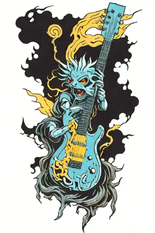 Combine Elements Of Electro Guitar And D&d To Create A Fantasy-themed Tattoo Design