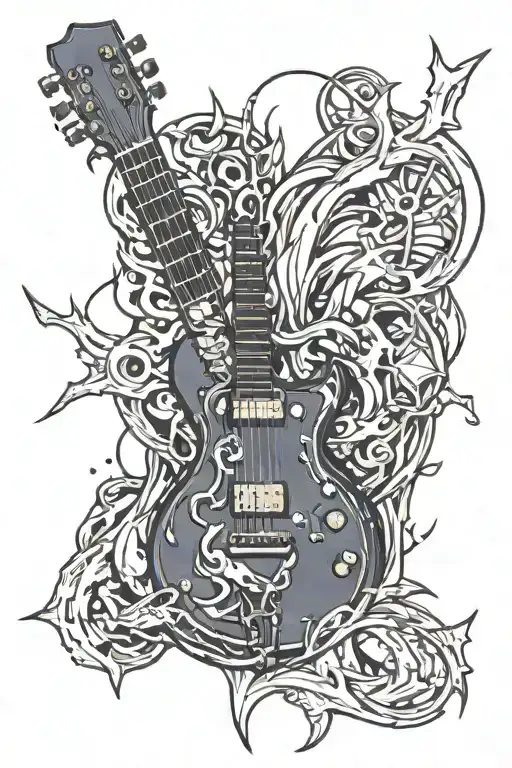 Combine Elements Of Electro Guitar And D&d To Create A Fantasy-themed Tattoo Design