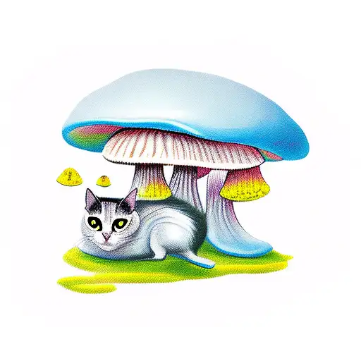 Mushrooms And Black Cat
