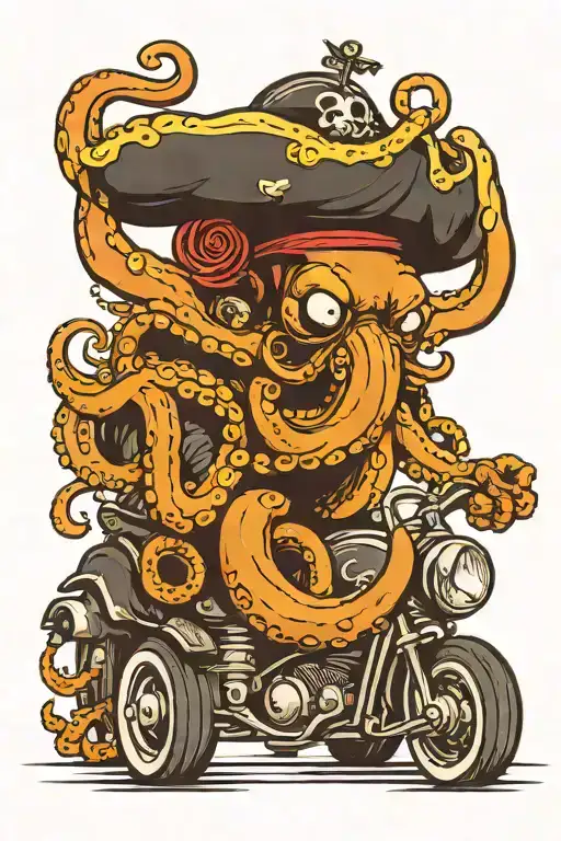 Octopus Driving A Hotrod Wearing A Pirate Hat