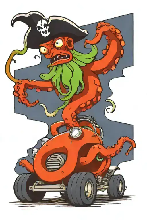 Octopus Driving A Hot Rod Wearing A Pirate Hat