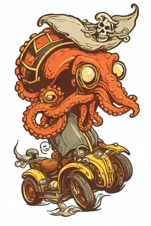 Octopus Driving A Hotrod Wearing A Pirate Hat