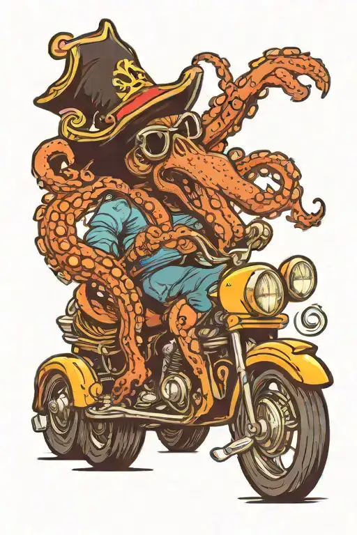 Octopus Driving A Hotrod Wearing A Pirate Hat