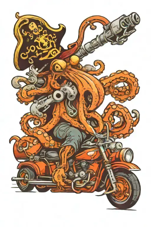 Octopus Driving A Hotrod Wearing A Pirate Hat