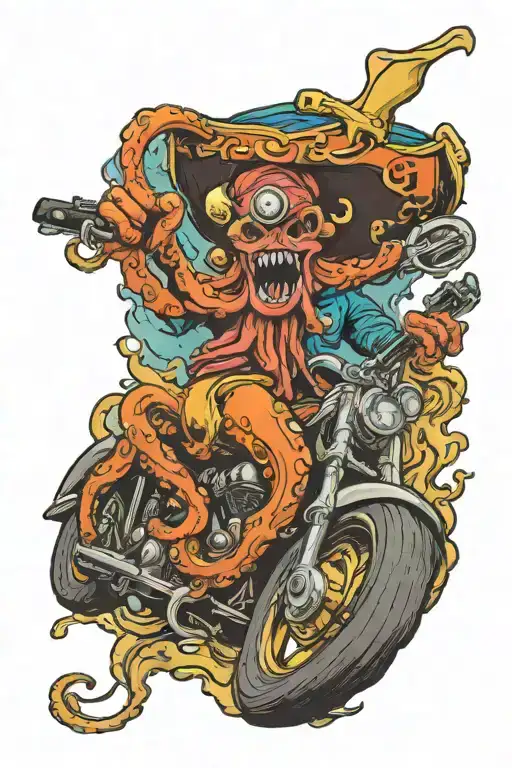 Octopus Driving A Hotrod Wearing A Pirate Hat And Playing Guitar