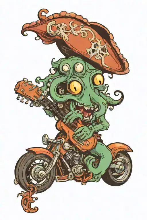 Octopus Driving A Hotrod Wearing A Pirate Hat And Playing Guitar