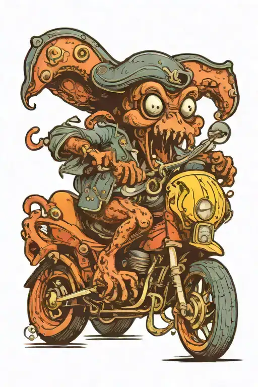 Octopus Driving A Hotrod Car Wearing A Pirate Hat And Playing Guitar