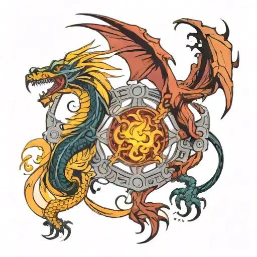 A Fierce Dragon Battling A Phoenix In The Octagon
