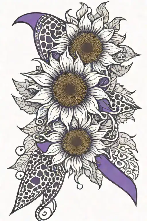 Purple Ribbon With The Purple Leopard Print Sunflower
