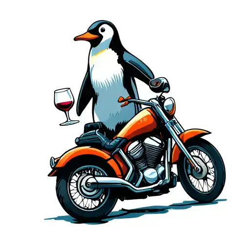 A Penguin Riding A Motorcycle Holding A Glass Of Wine
