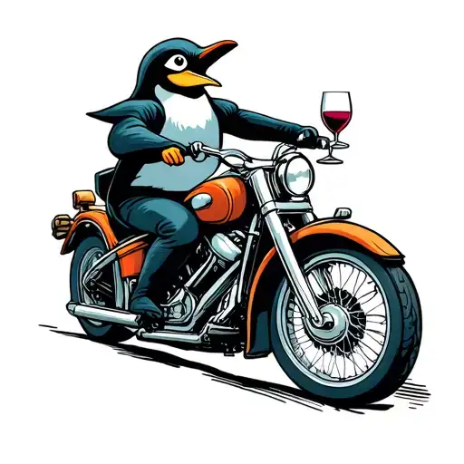 A Penguin Riding A Motorcycle Holding A Glass Of Wine