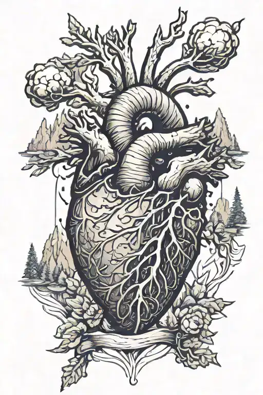 Anatomical Heart Made Up Of Mountain Scene