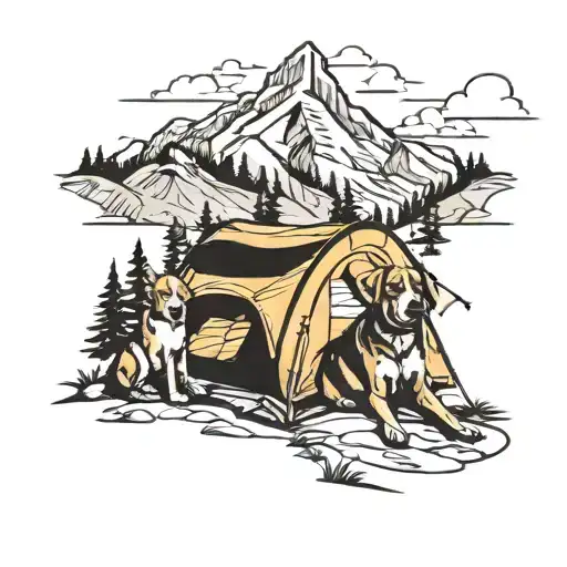 Outdoor Scene - Nighttime - Mountains - Camping - Dog