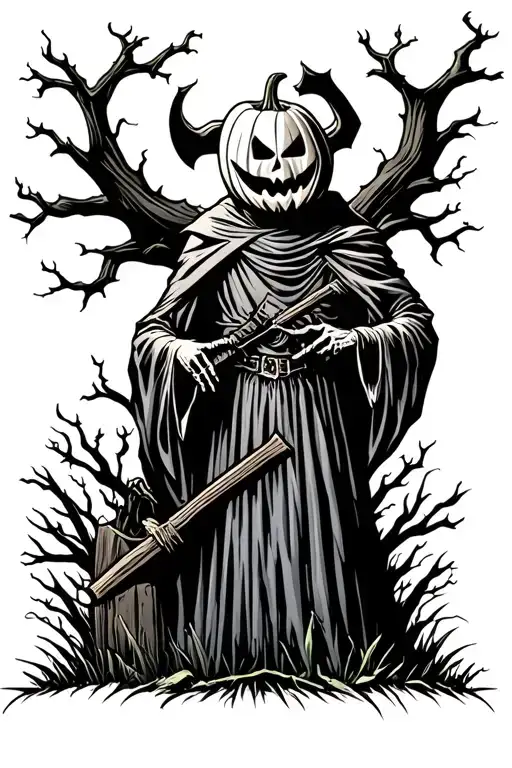 Pumpkin Head Reaper Full Body Grave Yard