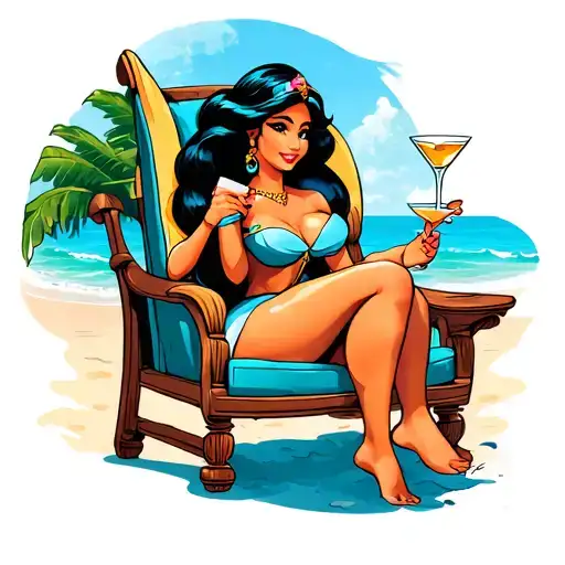 Princess Jasmine In Beach Chair Drinking A Martini