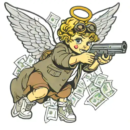 Angel Baby Holding A Gun And Money