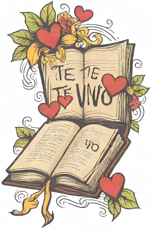 Single Open Book With Pages That Have The Words Te Vivo Floating Off With Hearts