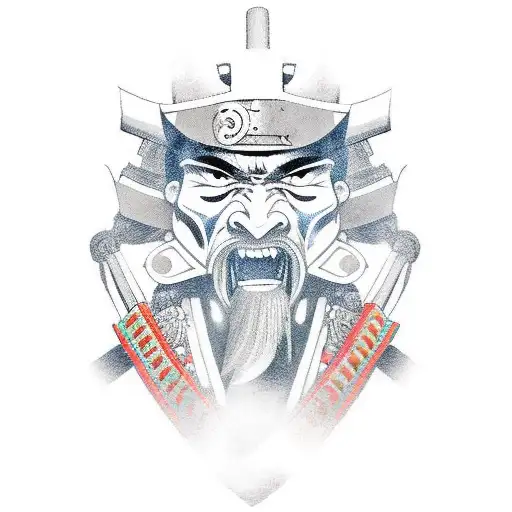 Samurai With Sculls And Oni Mask